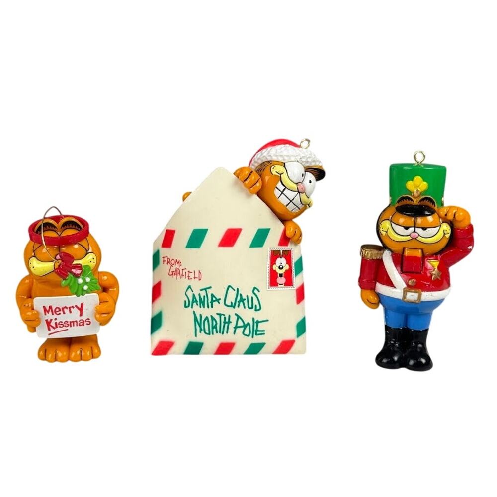 Lot of 3 Enesco Garfield Christmas Ornaments – Vintage 1990s Holiday Collection